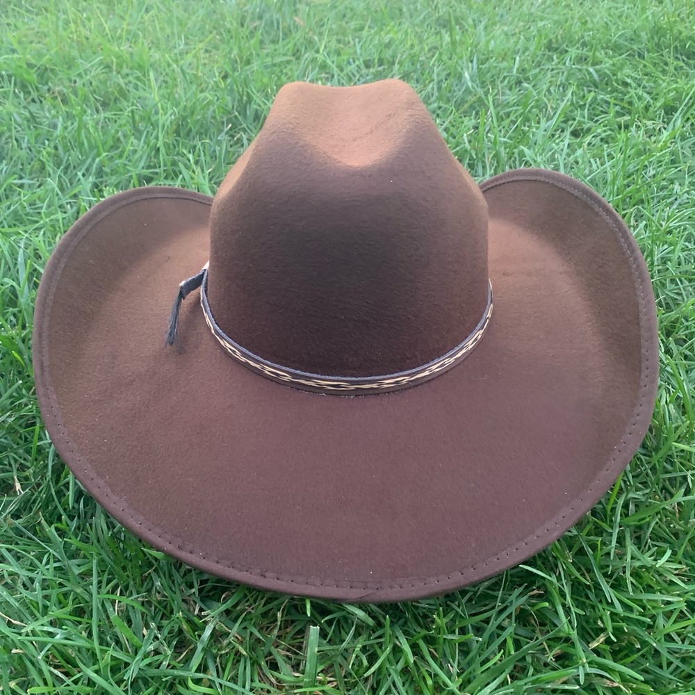 Men's Brown Faux Felt Cowboy Hat Tejana Sombrero - Picture 6 of 6